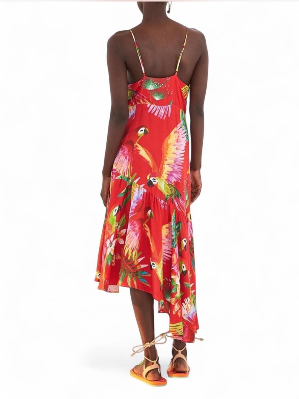 FARM Rio Red Macaw Wrap Dress, vibrant, tropical print, wrap silhouette, Sz M - Picture 2 of 5
